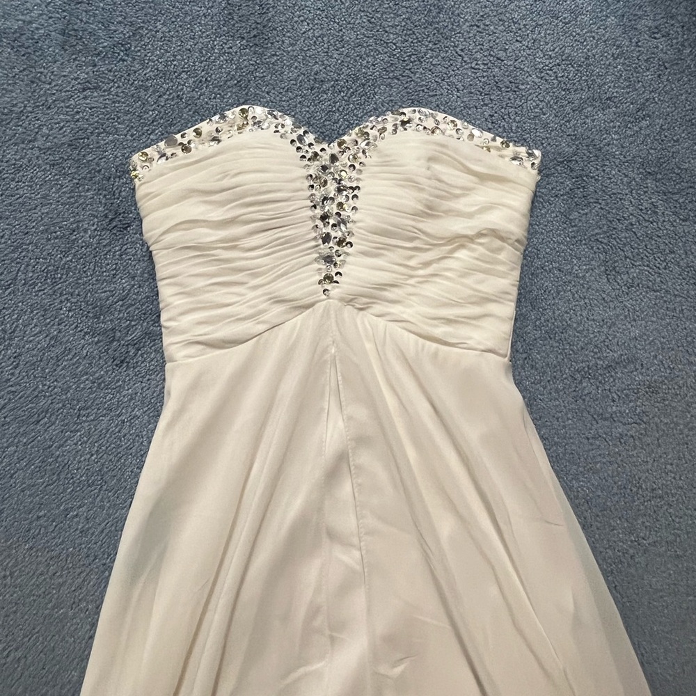 Strapless White Bedazzled Long Dress